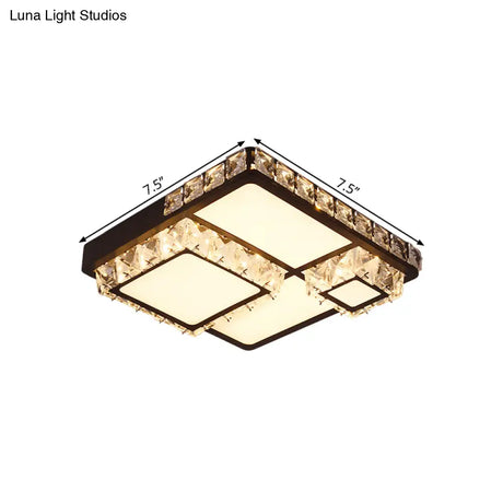 Led Crystal Block Ceiling Light In Black - Simple Flush Mount Design