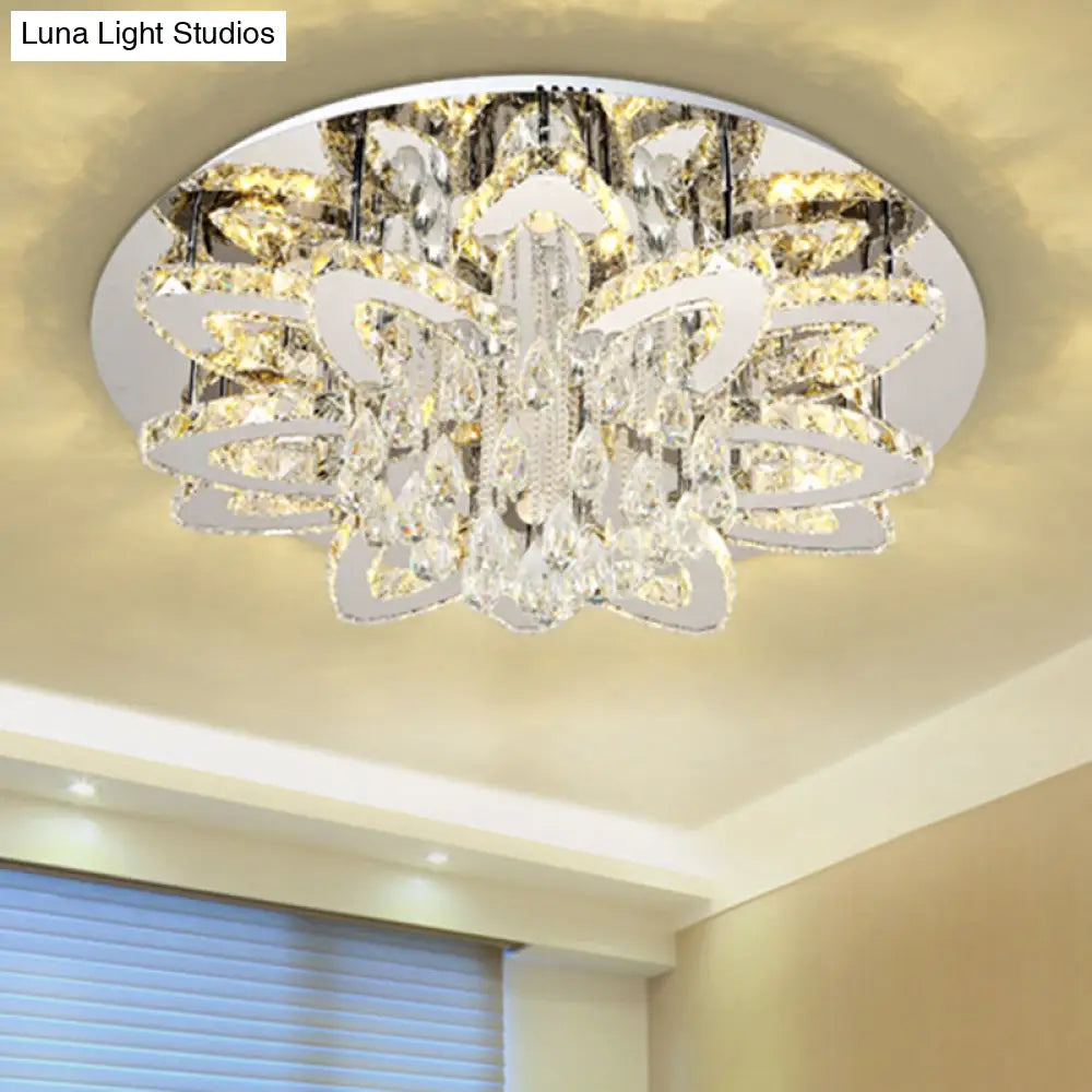 Led Crystal Blossom Ceiling Light - Remote Control Dimming Modern Chrome Finish For Living Room