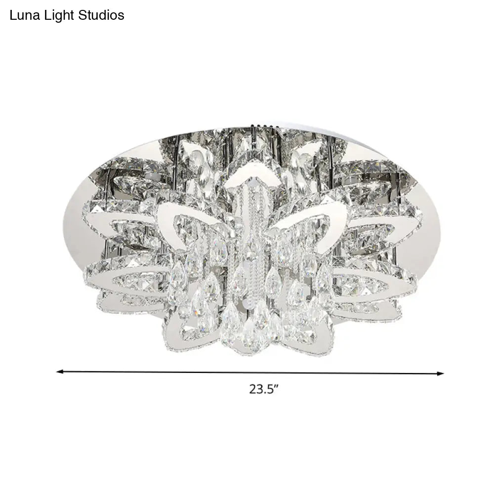 Led Crystal Blossom Ceiling Light - Remote Control Dimming Modern Chrome Finish For Living Room