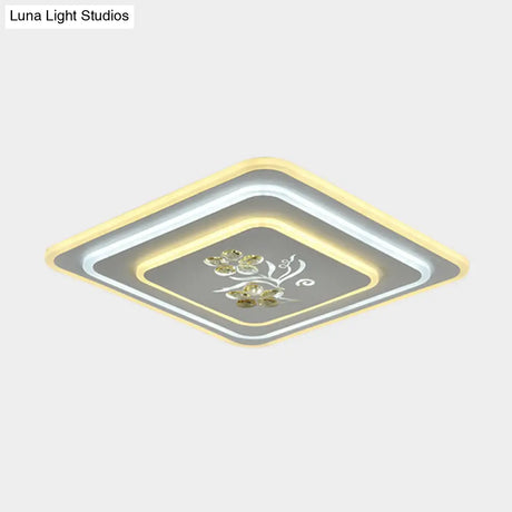 Led Crystal Ceiling Lamp Modern Flush Mount Lighting In White - Round/Square Design