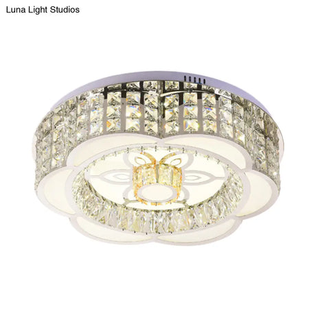 Led Crystal Flush Mount Ceiling Light In Chrome Modern Flower Design 23.5’/31.5’ Wide