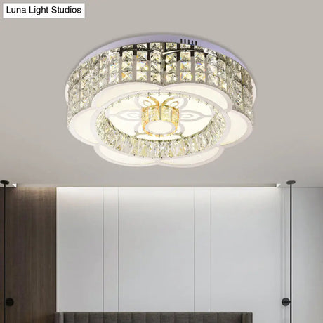 Led Crystal Flush Mount Ceiling Light In Chrome Modern Flower Design 23.5’/31.5’ Wide