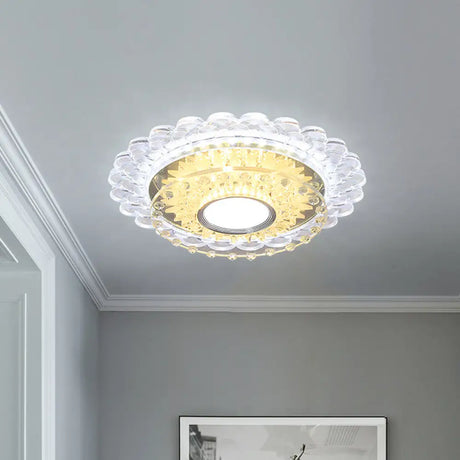 Led Crystal Flush Mount Light Fixture In Chrome For Corridor - Round/Square Design Warm/White/Multi