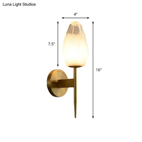 Led Diamond Wall Lamp: Sleek Brass 1-Head Fixture With Clear Glass - Perfect For Bedside