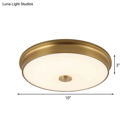 Led Drum Flush Mount Lighting White Glass Ceiling Fixture For Living Room In Warm/White Light