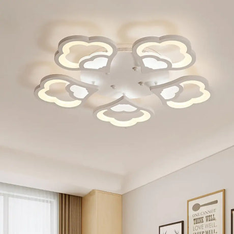 Led Flower Acrylic Ceiling Flush Light - 12 Head White Fixture With Warm/White Perfect For Bedroom