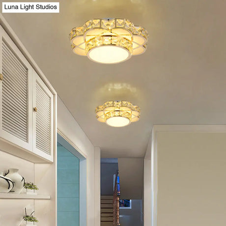 Led Flush - Mount Flower Ceiling Light With Gold Finish & Clear Crystal Shade - Modernist Design