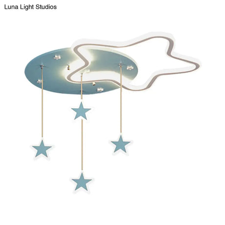 Led Flush Mount Kids Bedroom Ceiling Lamp With Drape In Pink/Blue – Star Cloud And Loving Heart