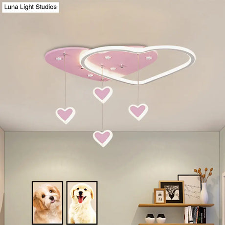 Led Flush Mount Kids Bedroom Ceiling Lamp With Drape In Pink/Blue – Star Cloud And Loving Heart