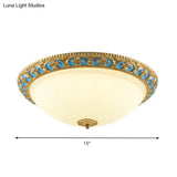 Led Flush Mount Light With Domed Shade In Cream Glass And Gold Finish - 12.5’/15’/19’ Sizes
