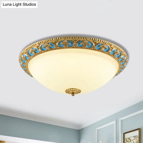 Led Flush Mount Light With Domed Shade In Cream Glass And Gold Finish - 12.5’/15’/19’ Sizes