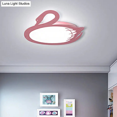 Led Flush Mount Lighting: Pink Swan Ceiling Fixture With Acrylic Shade In Modern Style & Warm/White