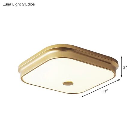 Led Flushmount Lighting: Traditional Square Frosted Glass Ceiling Light - Black/Gold For Living