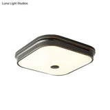 Led Flushmount Lighting: Traditional Square Frosted Glass Ceiling Light - Black/Gold For Living