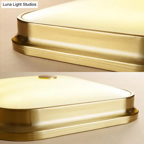 Led Flushmount Lighting: Traditional Square Frosted Glass Ceiling Light - Black/Gold For Living