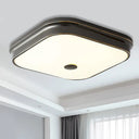 Led Flushmount Lighting: Traditional Square Frosted Glass Ceiling Light - Black/Gold For Living