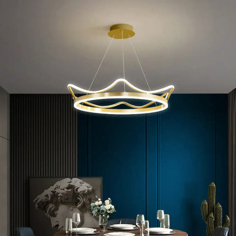 Minimalistic Gold Crown Led Chandelier Pendant For Living Room