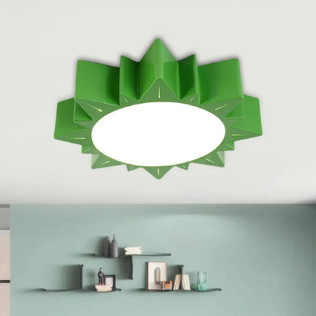 Led Kindergarten Ceiling Light With Sun Acrylic Shade In Red/Yellow/Blue Colors Green