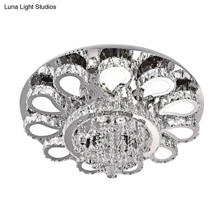 Led Living Room Ceiling Mounted Fixture With Chrome Finish And Flower Crystal Shade -