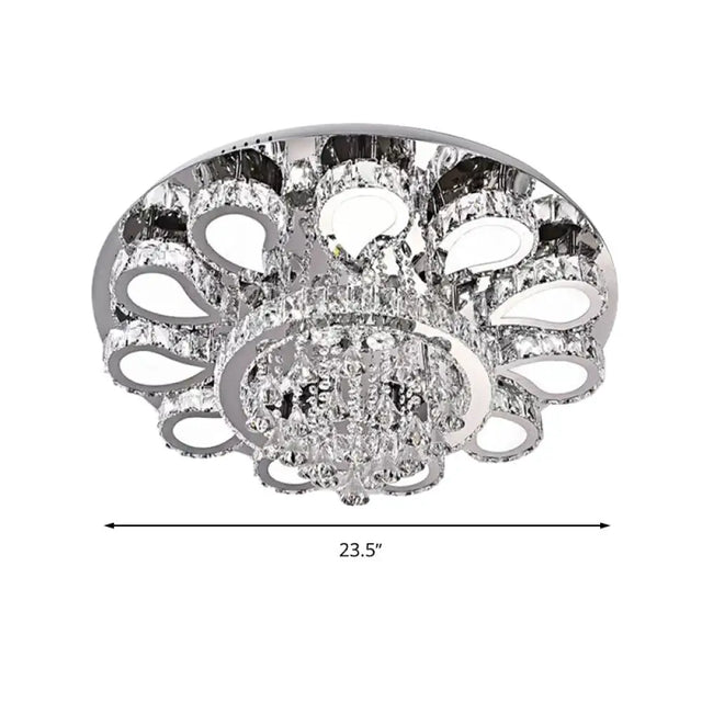 Led Living Room Ceiling Mounted Fixture With Chrome Finish And Flower Crystal Shade - 18/23.5/31.5