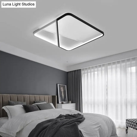 Led Metal Square Flush Mount Ceiling Lamp For Bedroom - Simple Black - White Style