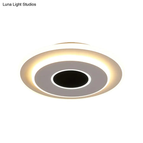 Led Mini Flush Ceiling Light - Modernist Black And White Lamp With Acrylic Shade In Warm/White