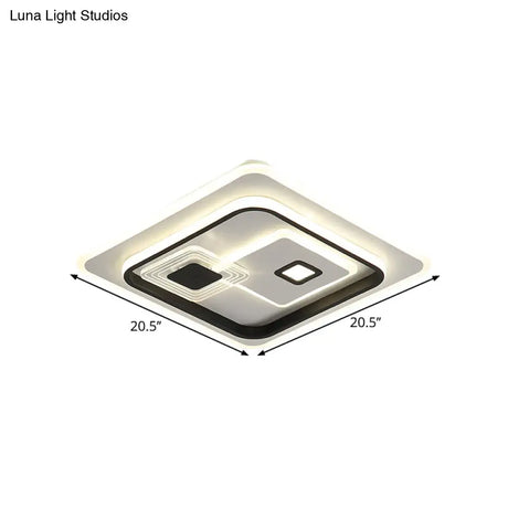 Led Minimalist Black Flush Mount Ceiling Lamp With Metal Rectangle Shade Warm/White Light Options