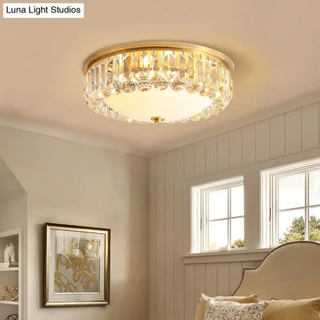 Led Modern Crystal Flush Mount Ceiling Light In Gold Ideal For Bedroom