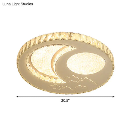 Led Moon/Star Cut Crystal Flush Light Fixture - Contemporary Ceiling Mount For Bedrooms
