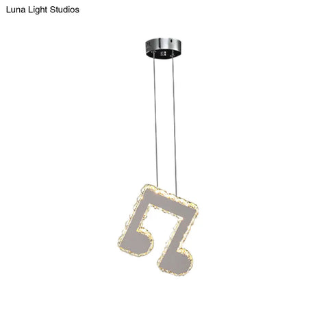 Led Music Note Pendant Light - Contemporary Stainless-Steel Clear Cut Crystal Mini Hanging Lamp