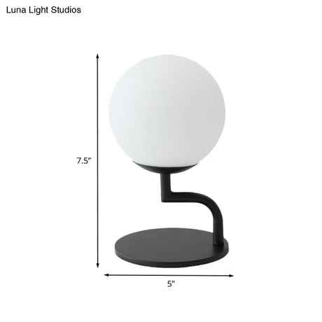Led Night Table Lamp: Modernist Black Sphere Plug-In Light With Opal Glass Shade