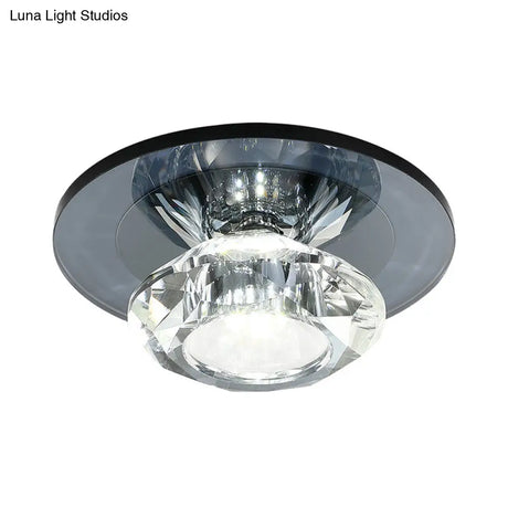 Led Porch Semi Flush Mount Light - Simple Black/Tan Ceiling Lighting With Clear Crystal Shade