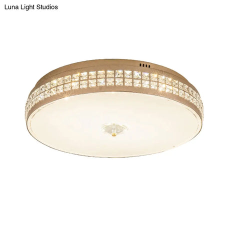 Led Round Ceiling Lamp Modern Champagne Finish With Clear Rhombic/Square - Cut Crystals