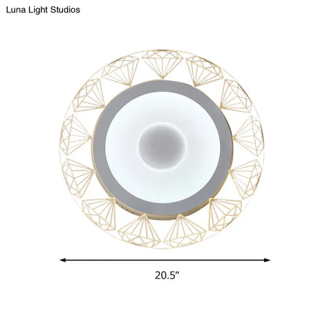 Led Round Ceiling Light With Diamond Wire - Modern Acrylic Lamp White Ideal For Kindergarten