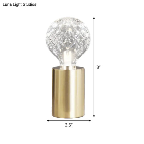 Led Sphere Task Light - Modern Clear Glass Nightstand Lamp With Metal Base In Gold Finish