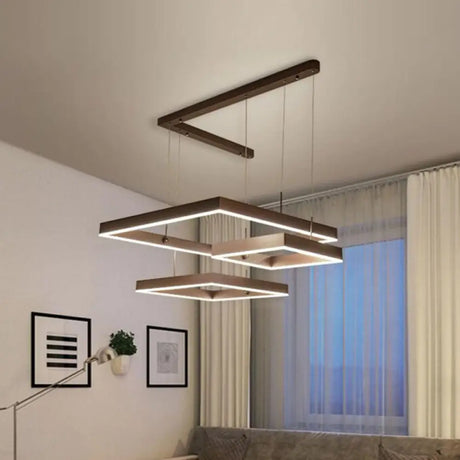 Led Square Drop Pendant Chandelier For Bedrooms - 2/3 Tiered Simple Metal Design Coffee / 3 Tiers