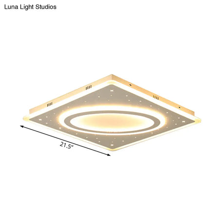 Led Square Flush Mount Ceiling Light In White/Warm With Metal Frame 21.5’/23.5’ Wide