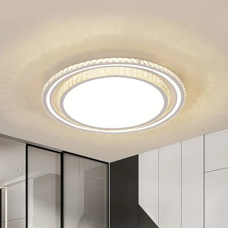 Led White Ceiling Flush Mount With Crystal Shade / Round