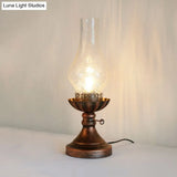 Light Yellow/Clear Crackle Glass Table Lamp - Industrial Copper Finish Vase Shade Bedroom Desk