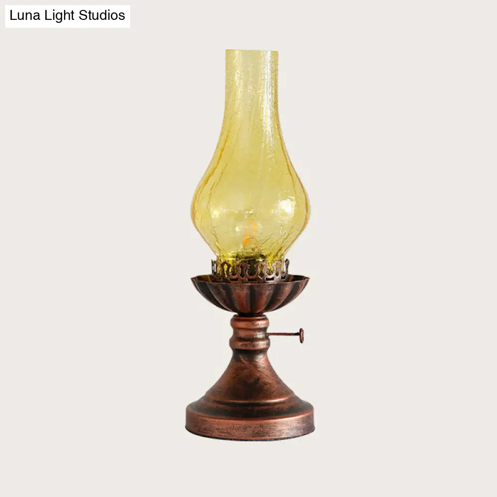 Light Yellow/Clear Crackle Glass Table Lamp - Industrial Copper Finish Vase Shade Bedroom Desk