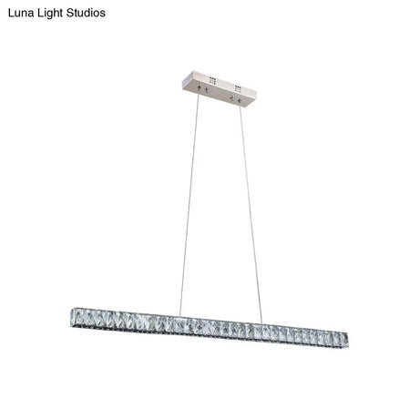 Linear Crystal Block Island Pendant Led Lighting In Silvery Modern Style For Dining Room Suspension