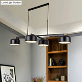 Linear Modernist Island Pendant Light With 4 Drum Shades In Black/Rose Gold