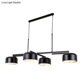 Linear Modernist Island Pendant Light With 4 Drum Shades In Black/Rose Gold