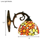 Lodge Flower Wall Sconce With Curved Arm - Stylish Mini Lighting For Living Room