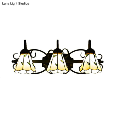Lodge Leaf Vanity Light In Beige - 3 Stained Glass Wall Lights For Bedroom Lighting
