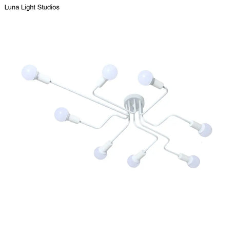 Loft Industrial Exposed Semi Flush Light Fixture - 4/6-Head Metallic Ceiling In Black/White For
