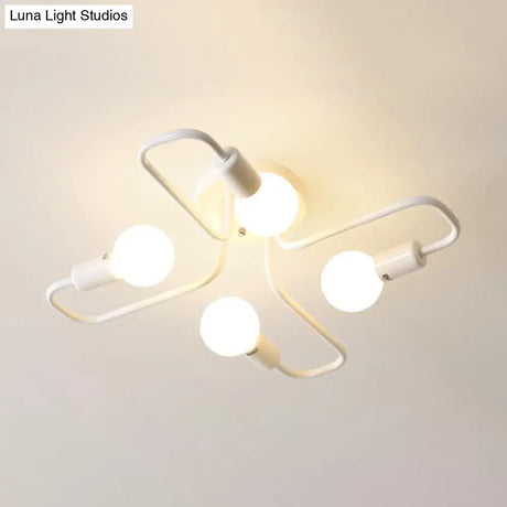 Loft Industrial Exposed Semi Flush Light Fixture - 4/6-Head Metallic Ceiling In Black/White For