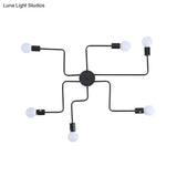 Loft Industrial Exposed Semi Flush Light Fixture - 4/6-Head Metallic Ceiling In Black/White For