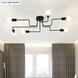 Loft Industrial Exposed Semi Flush Light Fixture - 4/6-Head Metallic Ceiling In Black/White For