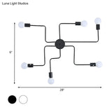 Loft Industrial Exposed Semi Flush Light Fixture - 4/6-Head Metallic Ceiling In Black/White For